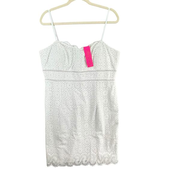 Lilly Pulitzer Dress Womens 16 White Jaida Sand Dollar Eyelet Scallop Hem NWT - Picture 2 of 16